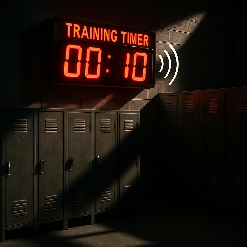 Un pistolet de mesure du temps est statiquement installé sur les panneaux des vestiaires. Sur le panneau côté gauche du pi...